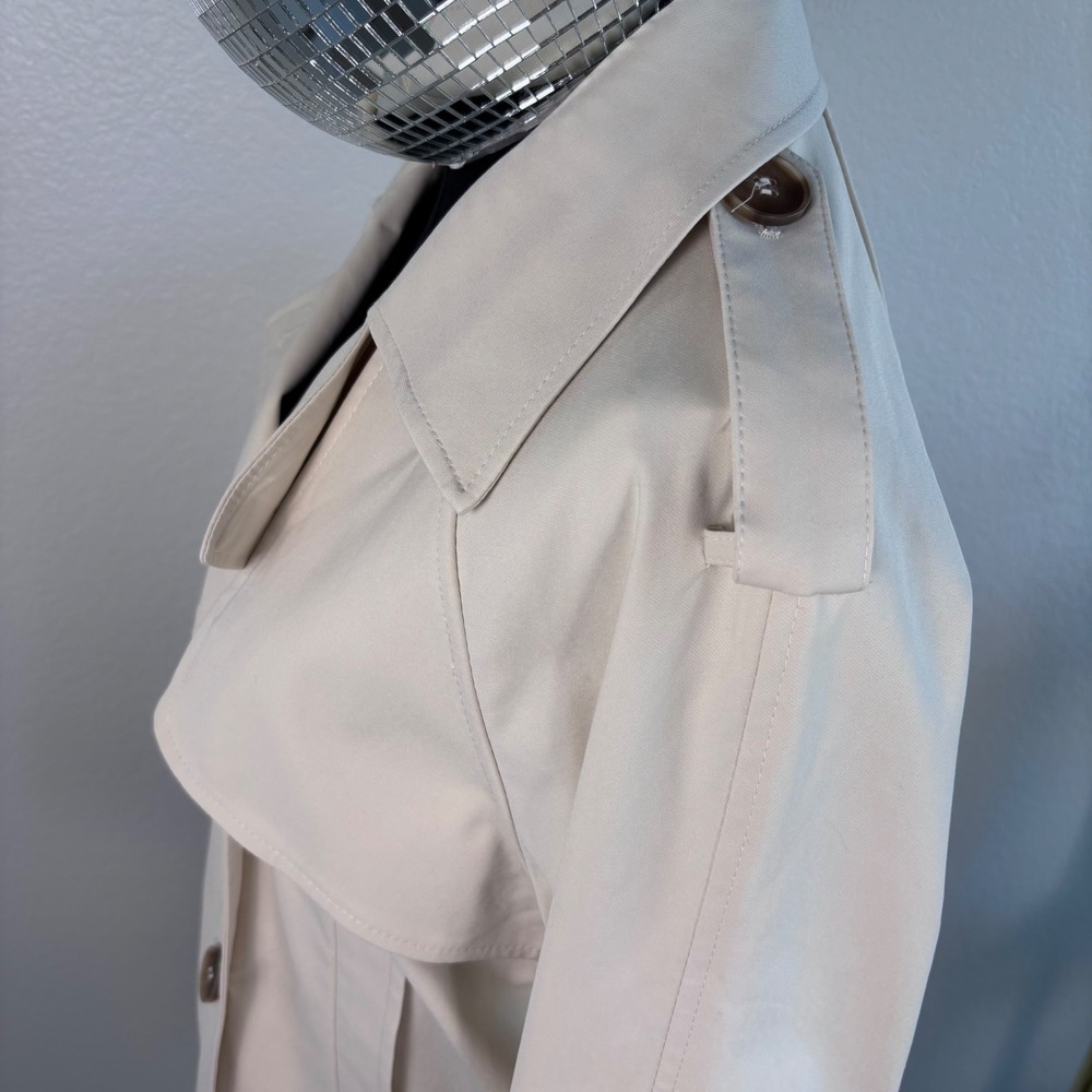 ATTENTIF PARIS Cropped Double Breasted Trench Jacket Beige, Size M, Cotton Blend - Picture 15 of 16